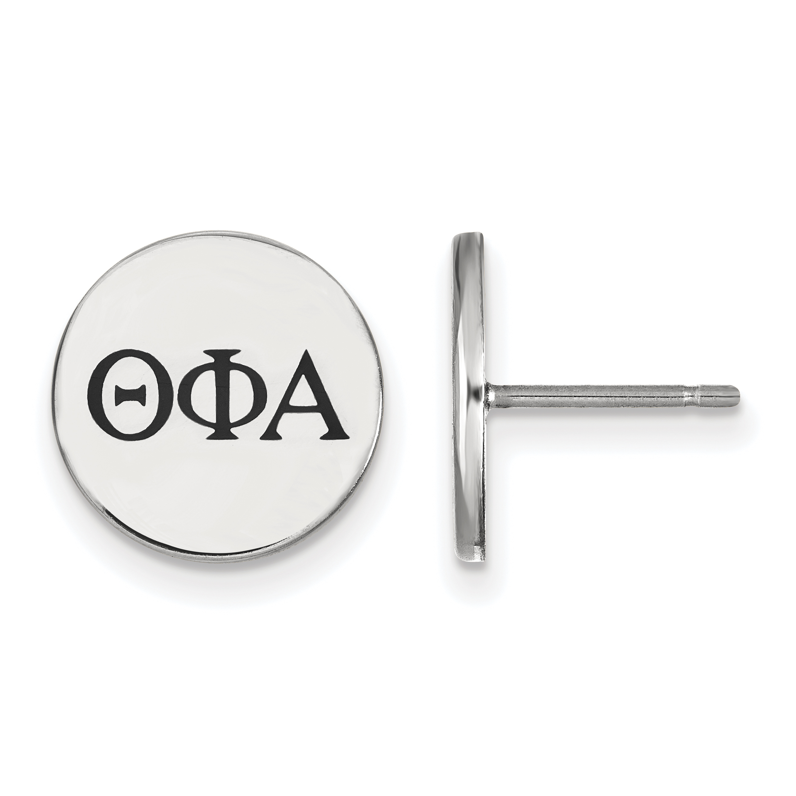 Sterling Rhodium-Plated Theta Phi Alpha Sorority Black Enamel Post Earrings